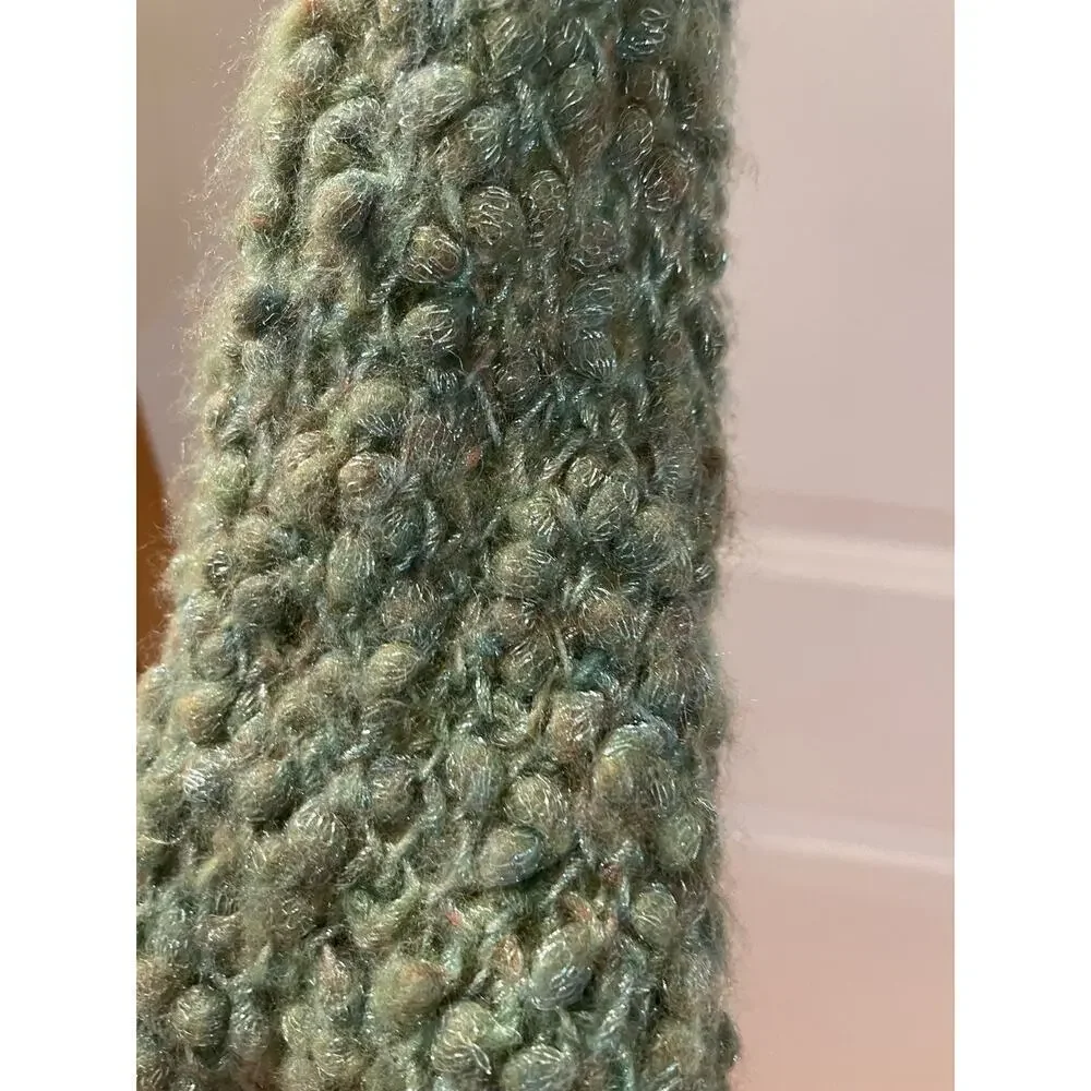 Scarf - safe green with matching appliqué at the end handknit 5”+wide.